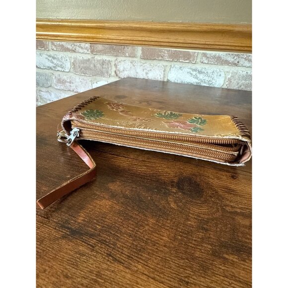 Handmade Leather Floral & Palm Tree Embossed Zipper Wristlet Wallet Vintage - Picture 4 of 16